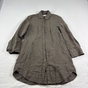 Max Mara Weekend Shirt Womens Size 4 Brown Linen Button Up Long Sleeve Italy